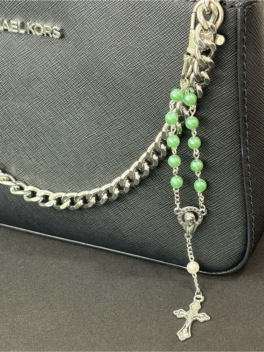 Handmade Green Rosary Bag Charm